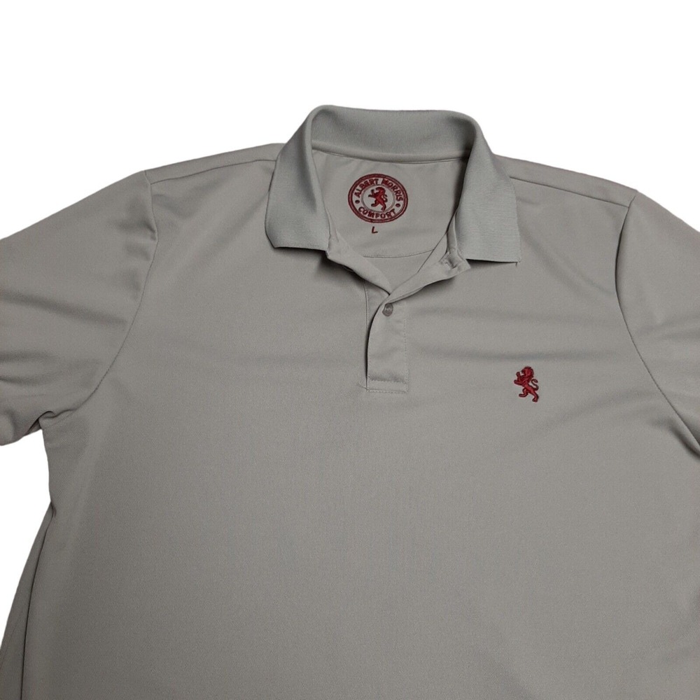 Albert Morris Comfort Mens Size L Polo Shirt Short Sleeve Gray Lion Logo